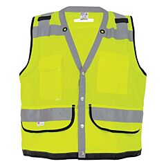 Global Glove Frogwear Glo-059 Lightweight Hi-Vis Yellow/Green Mesh And Solid Surveyors Safety Vest, Class 2, Size X-Large