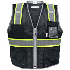 Global Glove Frogwear Go-067K Black Enhanced Visibility Surveyors Safety Vest, Size Large