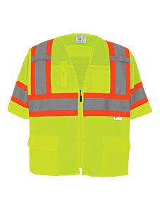 Global Glove Frogwear Go-127 Mesh/Solid Polyester Hi-Vis Yellow/Green Surveyors Safety Vest, Class 3, Size Large