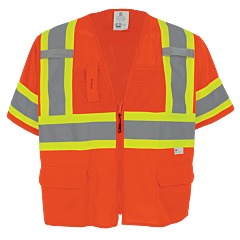 Global Glove Frogwear Glo-147 Mesh/Solid Polyester Hi-Vis Orange Surveyors Safety Vest, Class 3, Size Medium