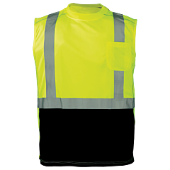 Global Glove Frogwear Glo-202 Premium Athletic-Type Hi-Vis Black Bottom Sleeveless Safety Shirt, Class 2, Size 3X-Large