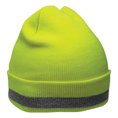 Global Glove Frogwear Glo-H3 Enhanced Visibility Yellow/Green Stretch Beanie Hat With Reflective Stripe, One Size
