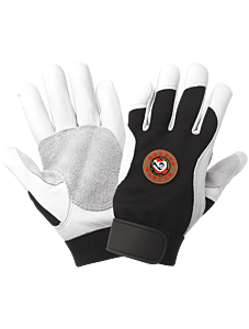 Global Glove Hot Rod Gloves Hr3008 Premium-Grade Grain Goatskin Leather Double Palm Mechanics Style Gloves With A Spandex Back, Size Medium