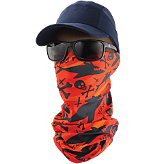 Global Glove Frogwear Ng-203 Multi-Function Neck Gaiter, Orange And Black Shark And Cross Bones Design