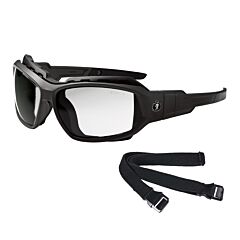 Ergodyne 56005 Skullerz Loki Anti-Fog/Anti-Scratch, Convertible Safety Spoggles With Strap, Matte Black Frame, Clear Lens