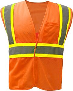 Gss Safety 1006 Economy Class 2 Safety Two-Tone Vest, Zipper, Orange
