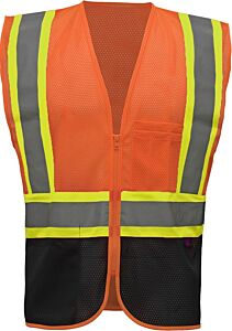 Gss Safety 1106 Economy Class 2 Safety Two-Tone Vest, Zipper, Orange