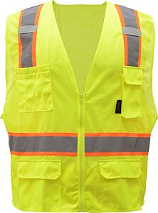 Gss Safety 1501 Premium Class 2 Two-Tone Safety Vest With 6 Pockets, Lime