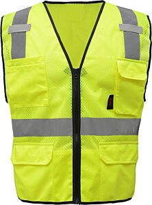Gss Safety 1505 Premium Class 2 Safety Vest With 6 Pockets, Lime