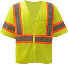 Gss Safety 2005 Economy Class 3 Safety Two-Tone Vest, Zipper, Lime