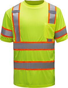 Gss Safety 5009 Class 3 Two-Tone Short Sleeve T-Shirt With Chest Pocket, Lime