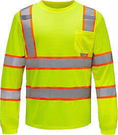 Gss Safety 5013 Class 3 Two-Tone Long Sleeve T-Shirt With Chest Pocket, Lime
