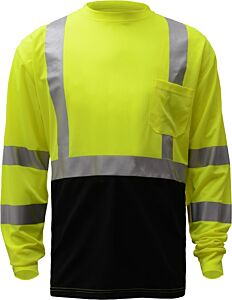Gss Safety 5113 Class 3 Long Sleeve T-Shirt With Black Bottom, Lime