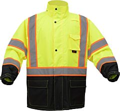 Gss Safety 6005 Premium Class 3 Two-Tone Rain Coat With Black Bottom, Lime