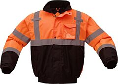 Gss Safety 8002 Class 3 Waterproof Quilted Bomber Jacket With Black Bottom, Orange