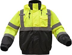 Gss Safety 8003 Class 3 Waterproof 3-In-1 Bomber Jacket With Black Rip Stop Bottom, Lime