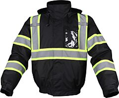 Gss Safety 8011 Non-Ansi Colored Waterproof Quilted Two Tone Bomber Jacket, Black