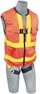 3M Dbi-Sala 1111579 Hi-Vis Orange Workvest Style Harness, Reflective, Back D-Ring, Quick Connect Legs (Size Small)