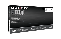 Microflex Mk-296 Midknight Disposable Powder Free Black Nitrile Exam Gloves, 4.7 Mil Palm, 5.5 Mil Fingers, Box Of 100 Gloves