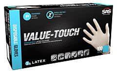 Sas Safety Value-Touch Powdered Latex Gloves, 5 Mil