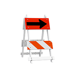 Plasticade 111-T12-Fa-C8Hip Fibercade Barricade With Directional Arrow, White, High Intensity Prismatic Striped Sheeting And Diamond Grade Legend