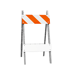 Plasticade 105G-T8Hipb6 Combocade Type I Barricade, White Boards, Gray Legs, High Intensity Prismatic Striped Sheeting