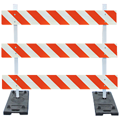 Plasticade 3204-Hip-Lr-Drill-Kit Power Post Type Iii Barricade, Black With White Boards And Post, High Intensity Prismatic Striped Sheeting, Left/Right
