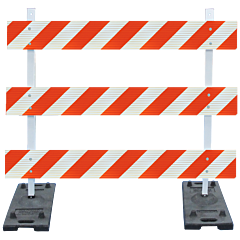 Plasticade 3208-Hip-R-Drill-Kit Power Post Type Iii Barricade, Black With White Boards And Post, High Intensity Prismatic Striped Sheeting, Right