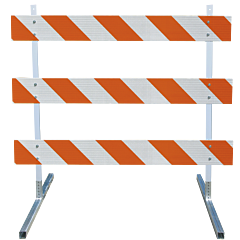 Plasticade 3304-Hip-L-Drill-Kit Power Post Type Iii Barricade, Gray With White Boards, High Intensity Prismatic Striped Sheeting, Left