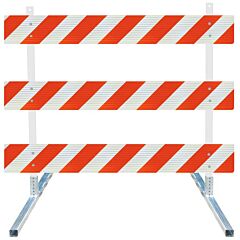 Plasticade 3312-Hip-R-Drill-Kit Power Post Type Iii Barricade, Gray With White Boards, High Intensity Prismatic Striped Sheeting, Right