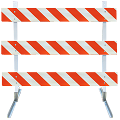 Plasticade 3408-Hip-Lr-Drill-Kit Power Post Type Iii Barricade, Gray With White Boards, High Intensity Prismatic Striped Sheeting, Left/Right