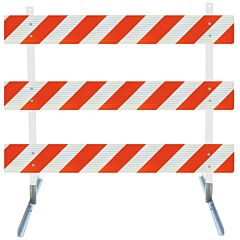 Plasticade 3412-Hip-R-Drill-Kit Power Post Type Iii Barricade, Gray With White Boards, High Intensity Prismatic Striped Sheeting, Right