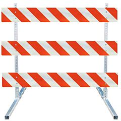 Plasticade 3510-Hip-L-Drill-Kit Steel Square Tube Type Iii Barricade, Gray With White Boards, High Intensity Prismatic Striped Sheeting, Left
