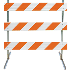 Plasticade 3704-Hip-R-Drill-Kit Steel Square Tube And Angle Iron Type Iii Barricade, Gray With White Boards, High Intensity Prismatic Striped Sheeting, Right