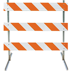 Plasticade 3706-Hip-L-Drill-Kit Steel Square Tube And Angle Iron Type Iii Barricade, Gray With White Boards, High Intensity Prismatic Striped Sheeting, Left