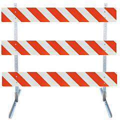Plasticade 3710-Hip-L-Drill-Kit Steel Square Tube And Angle Iron Type Iii Barricade, Gray With White Boards, High Intensity Prismatic Striped Sheeting, Left