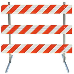 Plasticade 3910-Hip-R-Drill-Kit Angle Iron Type Iii Barricade, Gray With White Boards, High Intensity Prismatic Striped Sheeting, Right