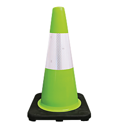 Plasticade 518-3-6Lg 18" Pvc Traffic Cone, Lime Green, White High Intensity Prismatic Collar, 1- 6" Hi