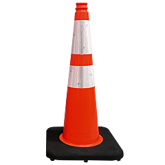 Plasticade 528Sl-7-3 28" Pvc Traffic Cone, Orange, White High Intensity Prismatic Collar, 1 - 6" Hi, 1 - 4" Hi