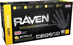 Sas Safety Raven (Powder-Free) Exam Grade Nitrile Gloves, 7 Mil