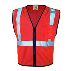 Ml Kishigo 1719 Single Pocket Zipper Mesh Vest, Economy, Class 2, Fluorescent Red