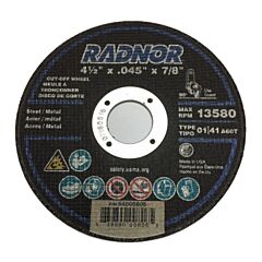 Radnor 64000806 4 1/2" X .045" X 7/8" A60T Aluminum Oxide Reinforced Type 1 Cut Off Wheel For Use With Right Angle Grinder On Metal