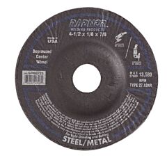 Radnor 64000723 4 1/2" X 1/8" X 7/8" A24R Aluminum Oxide Type 27 Depressed Center Cut Off And Grinding Wheel For Use With Right Angle Grinder On Metal And Steel