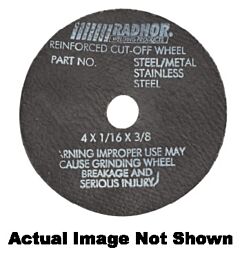 Radnor 64000801 4" X 116" X 3/8" A36T Aluminum Oxide Reinforced Type 1 Cut Off Wheel For Use With Straight Shaft Grinder On Metal