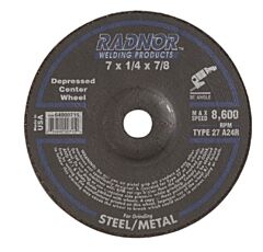 Radnor 64000715 7" X 1/4" X 7/8" A24R Aluminum Oxide Type 27 Depressed Center Grinding Wheel For Use With Right Angle Grinder On Metal And Steel