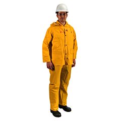 Radnor 64055901 Yellow .32 Mm Polyester And Pvc 3 Piece Rain Suit (Includes Jacket With Front Snap Closure, Detached Hood And Snap Fly Bib Pants), Size Medium
