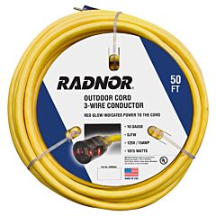 Radnor 64006301 50' 15 A 125 Vac Pvc Jacket Yellow Extension Cord