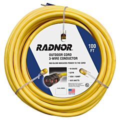 Radnor 64006302 100' 15 A 125 Vac Pvc Jacket Yellow Extension Cord