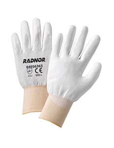Radnor 64056361 13 Gauge White Polyurethane Palm And Finger Coated Work Gloves With White Nylon Liner And Knit Wrist, Size Small