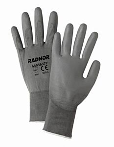 Radnor 64056379 13 Gauge Gray Polyurethane Palm And Finger Coated Work Gloves With Gray Nylon Liner And Knit Wrist, Size 2X-Large